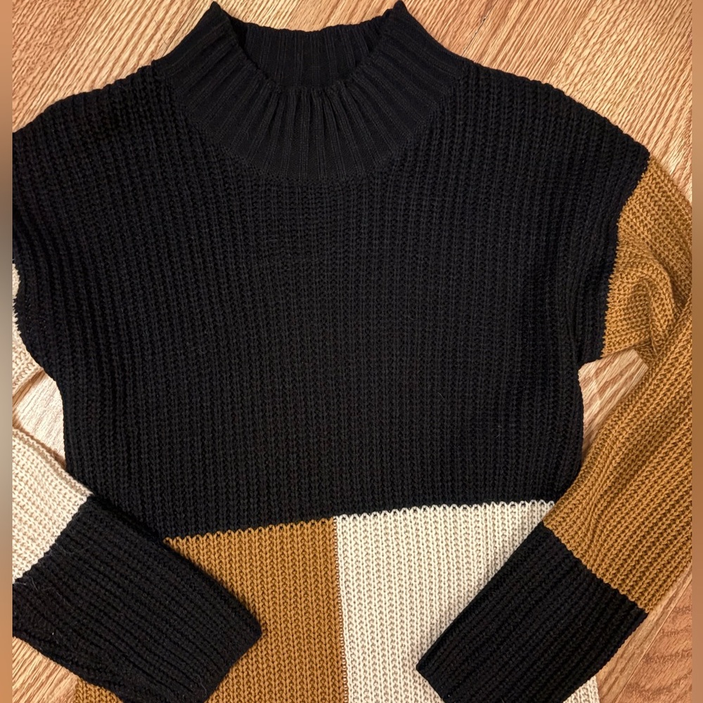 Venus Colorblock Sweater Dress in Black, Cream & Brown Size Medium - Picture 11 of 11